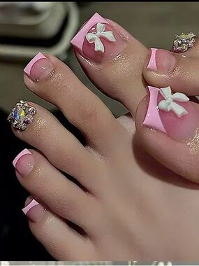 Pink 3D Bow Toe Nail Art Pedicure